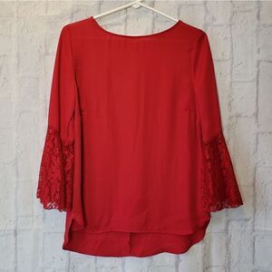 NEW YORK & COMPANY 7TH Avenue Lace Trumpet Sleeve Blouse